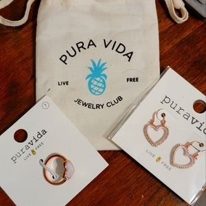 Pura Vida Heart Ring and Earrings Jewlery Set